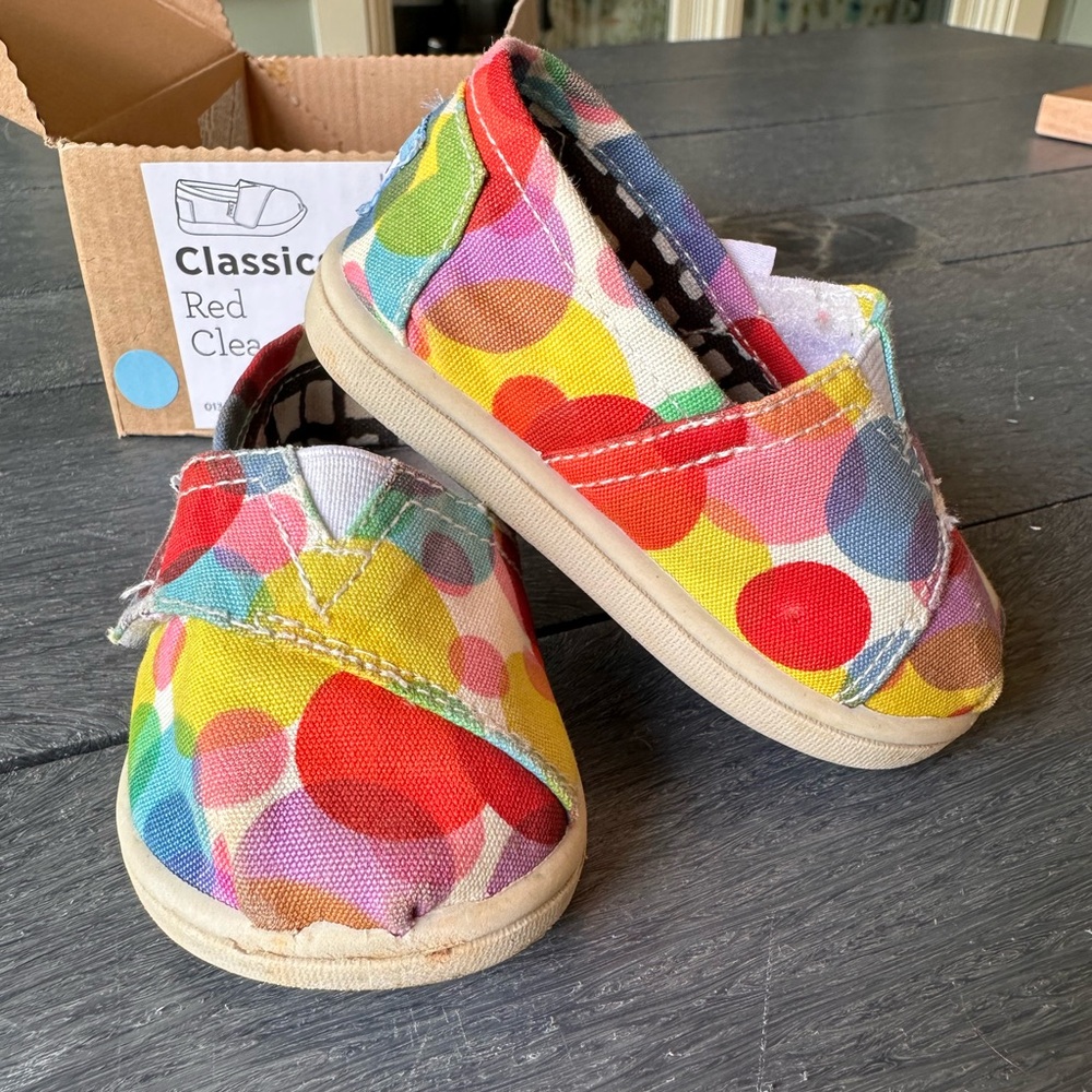 TOMS Classic Polka Dot Red Clea Toddler Shoes